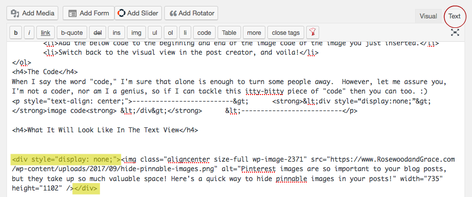 How to Hide Pinnable Images in a Blog Post | Rosewood and Grace